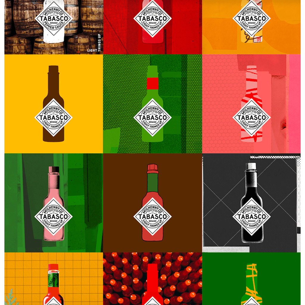A cool image of different Tabasco Sauces positioned in an artistic way